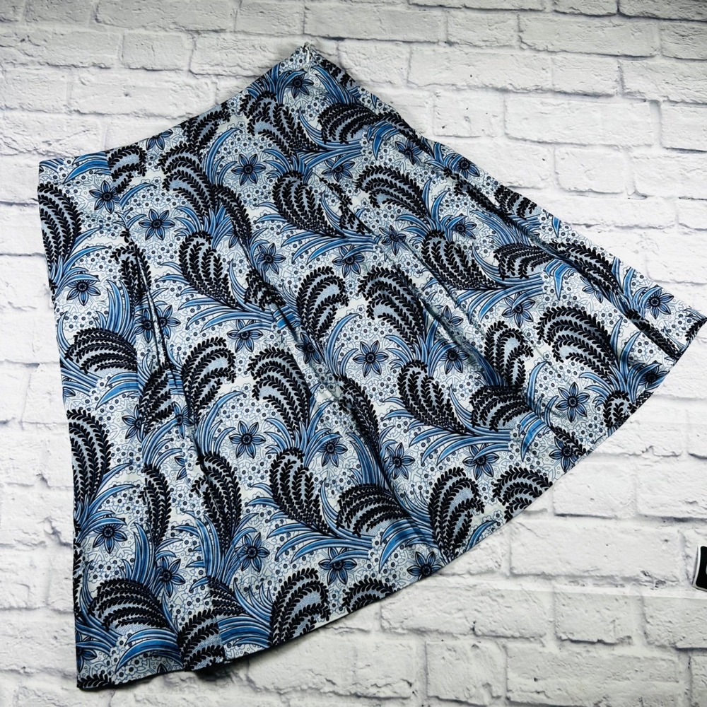 Talbots Womens Blue White Floral Paisley Pleated Knee Length Skirt Size 10 Lined